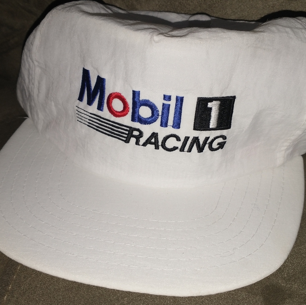 Mobil 1 Racing Hat Snap Back White.Vintage 90’s Made In USA Good Christmas Gift.